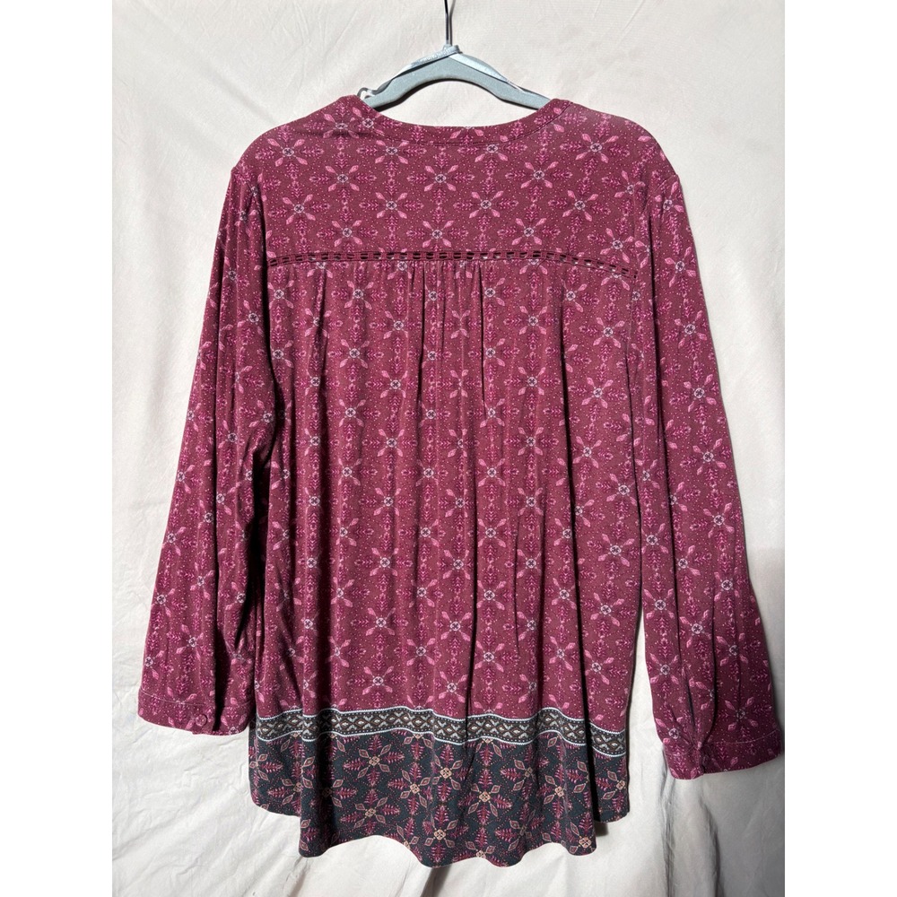 Daniel Rainn Women's XL Burgundy Floral Pintuck Pleat Split Neck Blouse - Picture 2 of 13